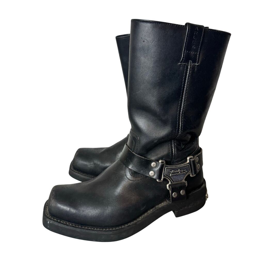Harley-Davidson Harness Motorcycle Boots Black Leather Mens Size 10 Biker Logo
